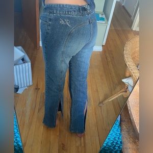 J Lo Low Rise Y2K Flare Dark Wash Jeans with Slit in Back